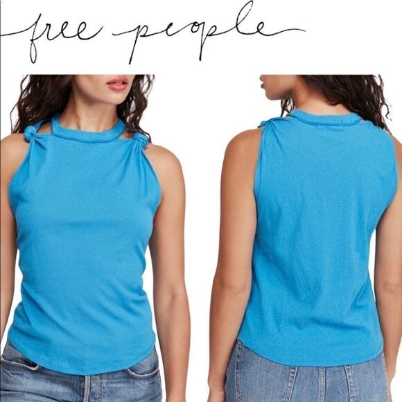 Free People Side Knot Tie Knit Tank Blue Size XS - Picture 1 of 15